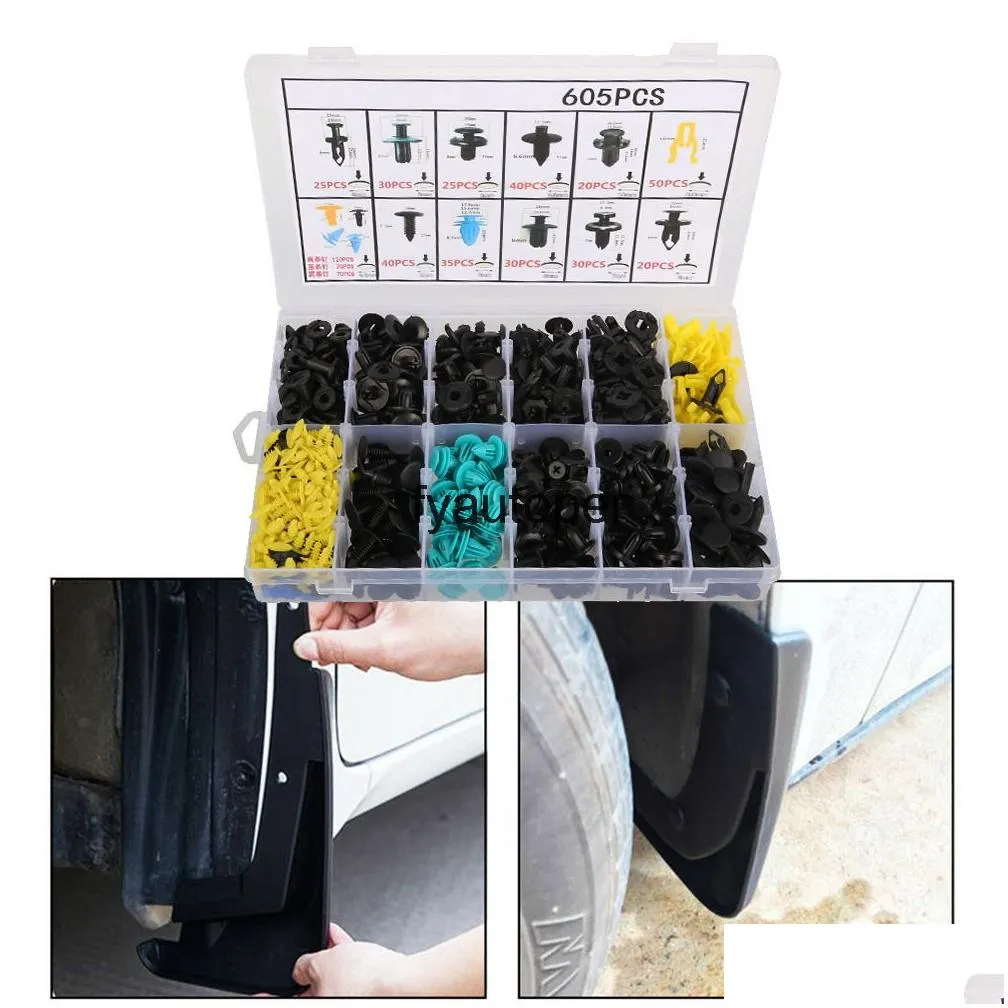 605pcs universal mixed fasteners door trim panel auto bumper rivet car clips retainer push engine cover fender fastener