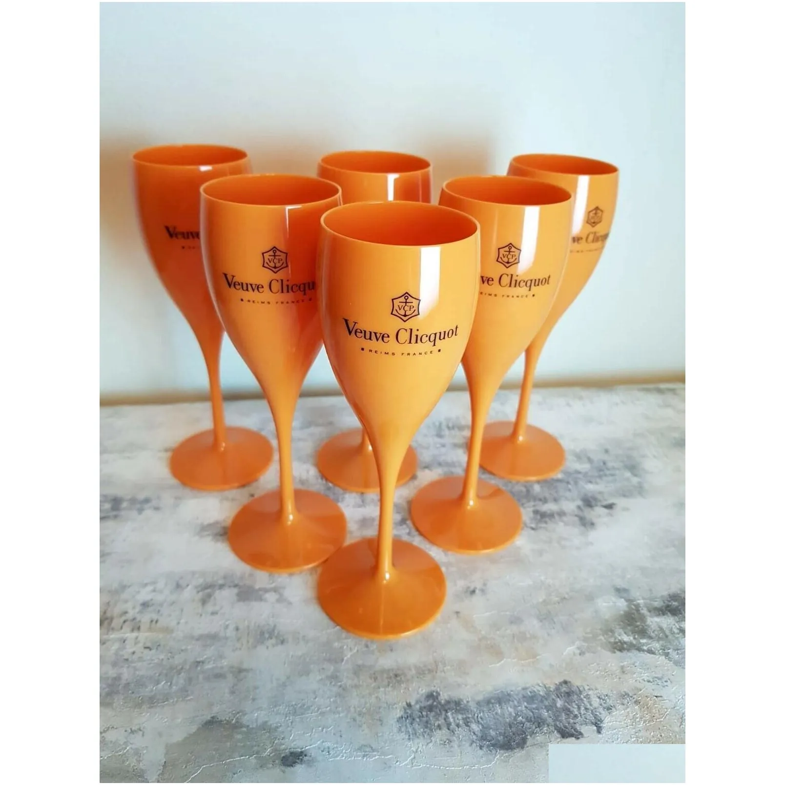 Wine Glasses 6X Veuve Clicquot Acrylic Plastic Champagne Orange Flutes Wine Glasses Drop Delivery Home Garden Kitchen, Dining Bar Drin Dhcza