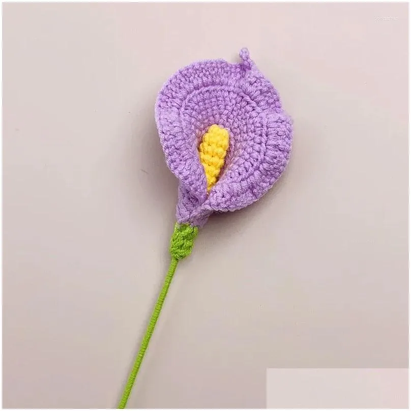 decorative flowers hand crochet woven calla lily flower artificial knitted floral bouquet finished valentine`s day gift wedding home