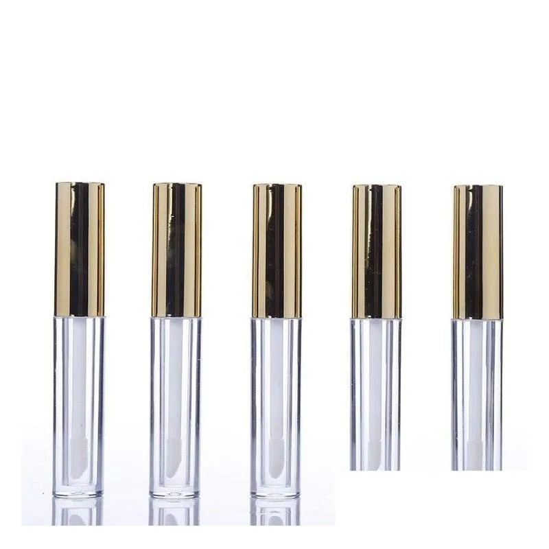 wholesale 10ml mini round lip gloss tube cosmetic package lips gloss bottle empty container with gold cap