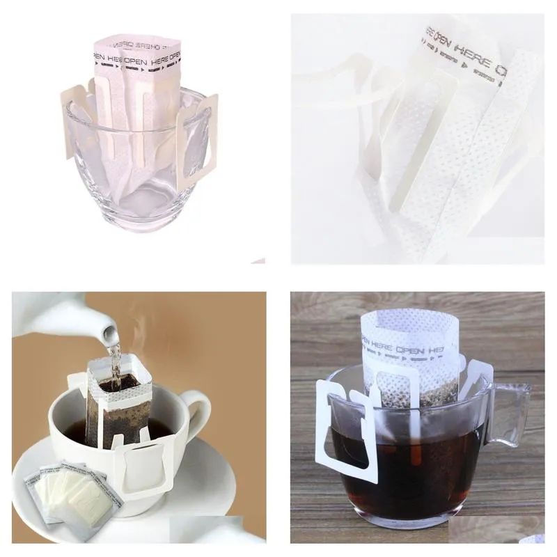 100pcs / pack drip coffee filter bag portable hanging ear style coffee filters paper home office travel brew coffee and tea tools