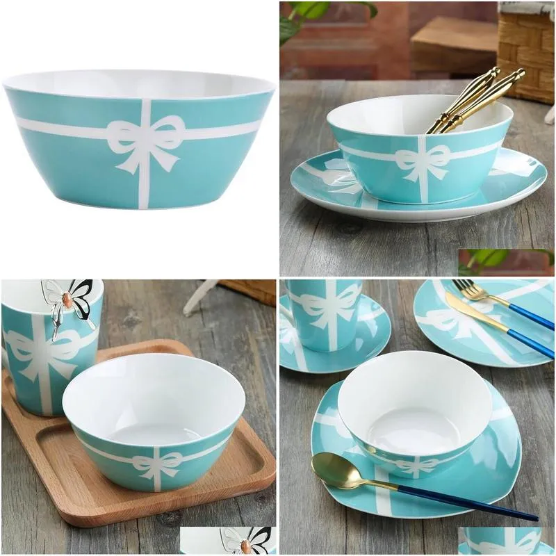 blue ceramic tableware 5.5 inch bowls disc breakfast bow bone china dessert bowl cereal salad bowl dinnerware good quality wedding