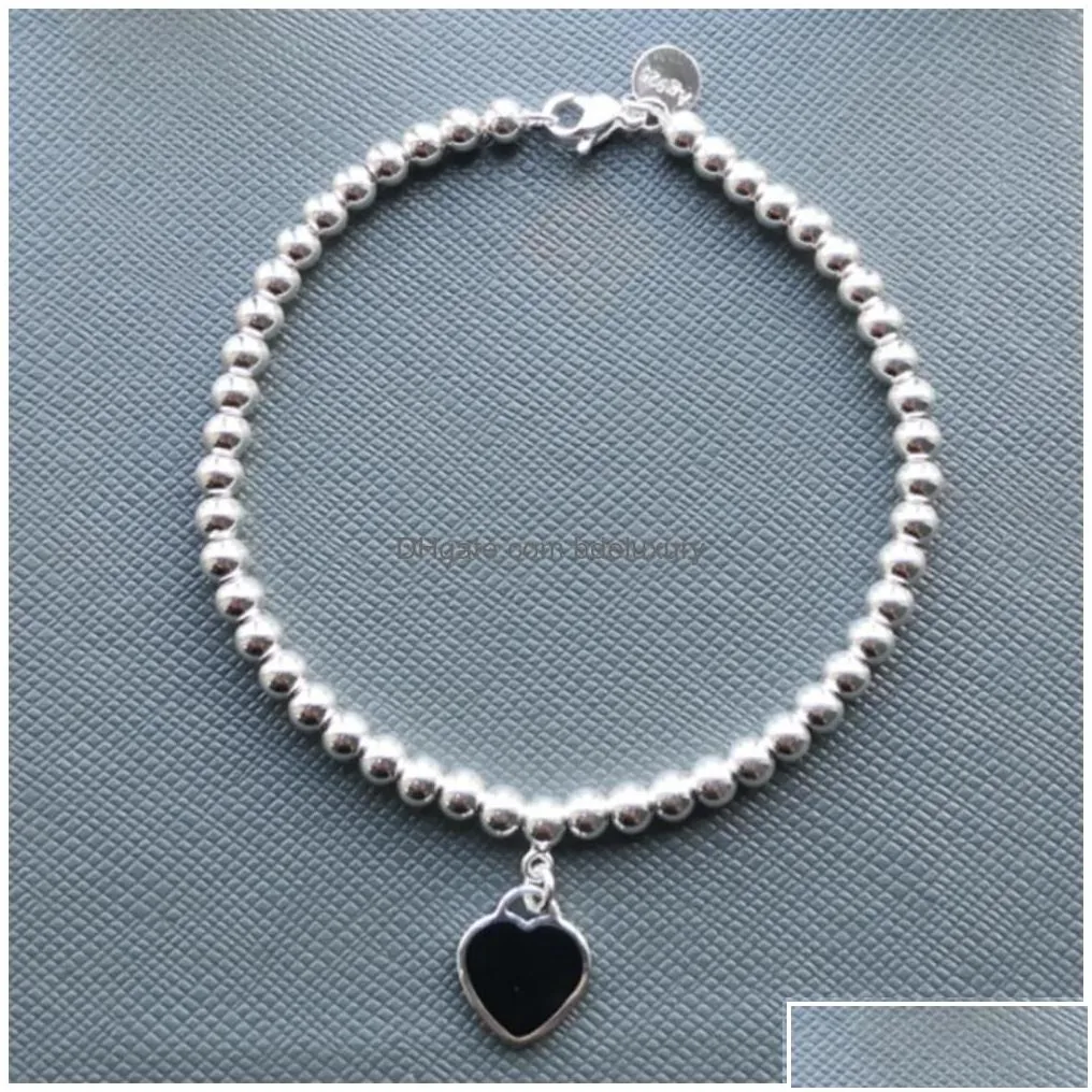 beaded 100 s925 sier luxury heart beaded tag strands bracelet women fine jewelry trendy beads chain round ball bracelets for girlfri