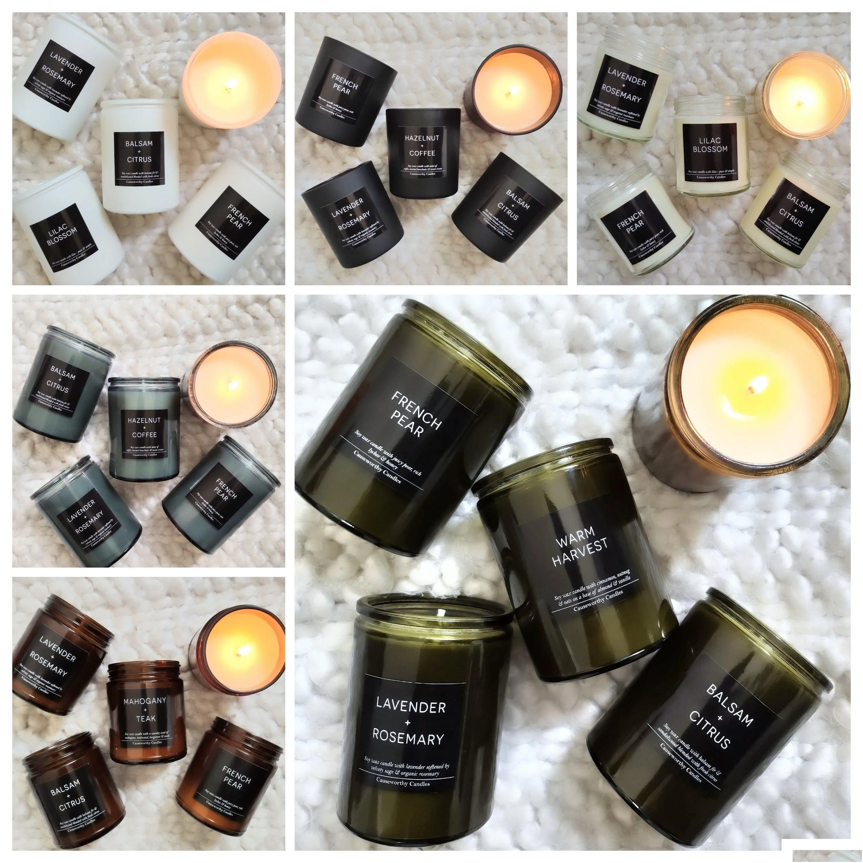 high quality - clean burning - handcrafted - non-toxic - glass jars - causeworthy candles