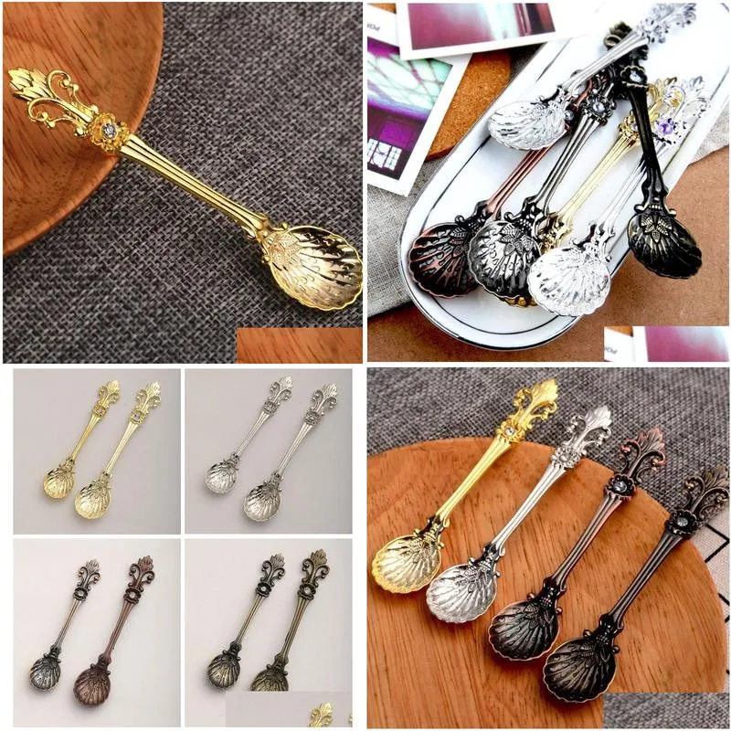 vintage alloy coffee spoon crown palace carved dining bar tableware small tea ice cream sugar cake dessert dinnerware spoons scoop 