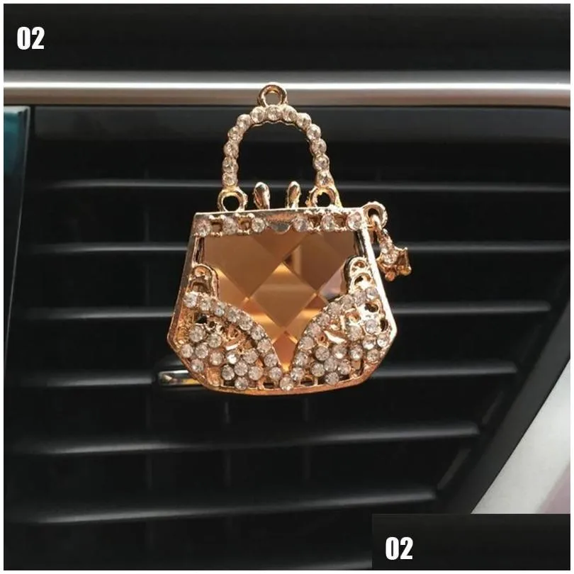 car decor diamond purse car air freshener auto outlet perfume clip scent diffuser bling crystal accessories women girls1