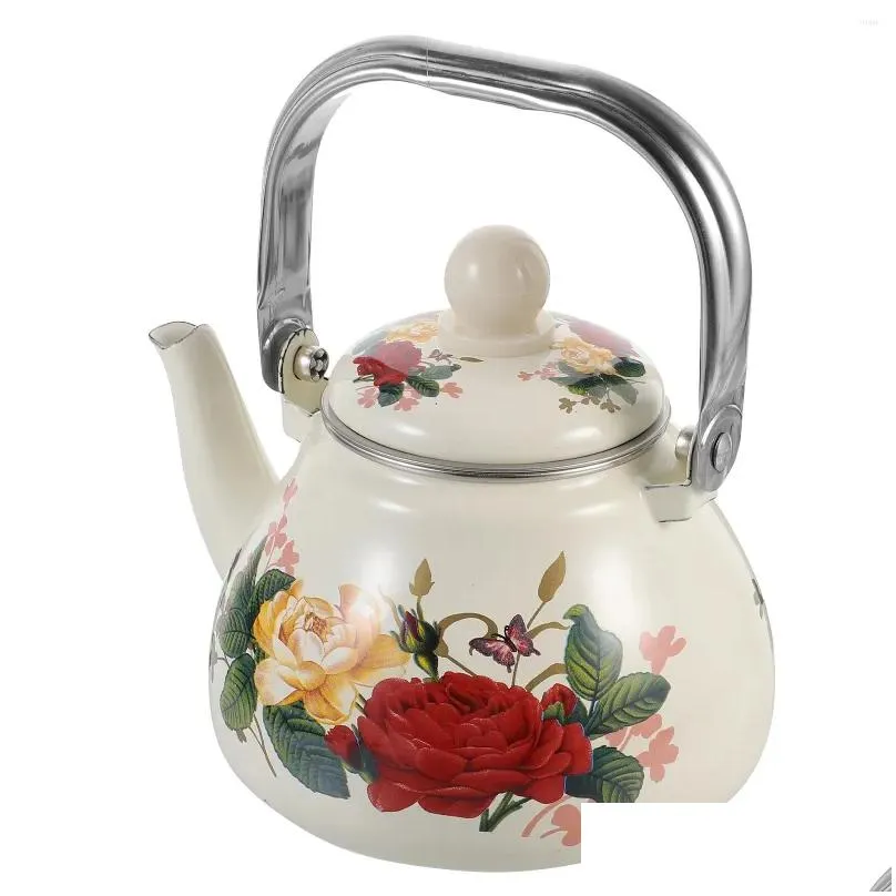 dinnerware sets enamel tea kettle stovetop porcelain enameled teakettle 1l vintage flower pot cool handle strainer retro floral teapot