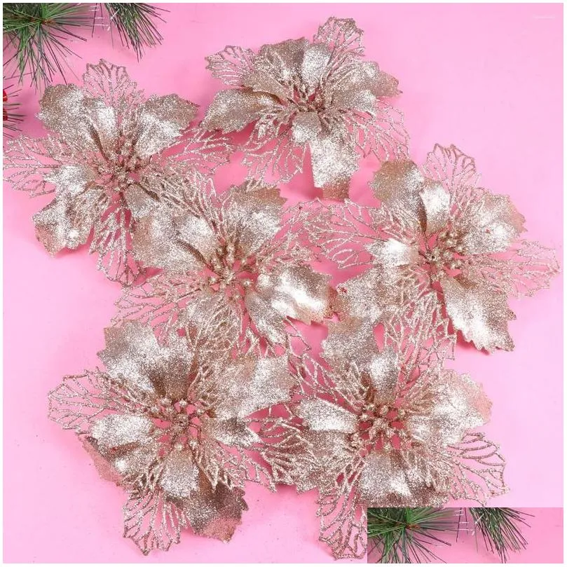decorative flowers glitter poinsettia hollow artificial christmas xmas tree hanging pendant wreath
