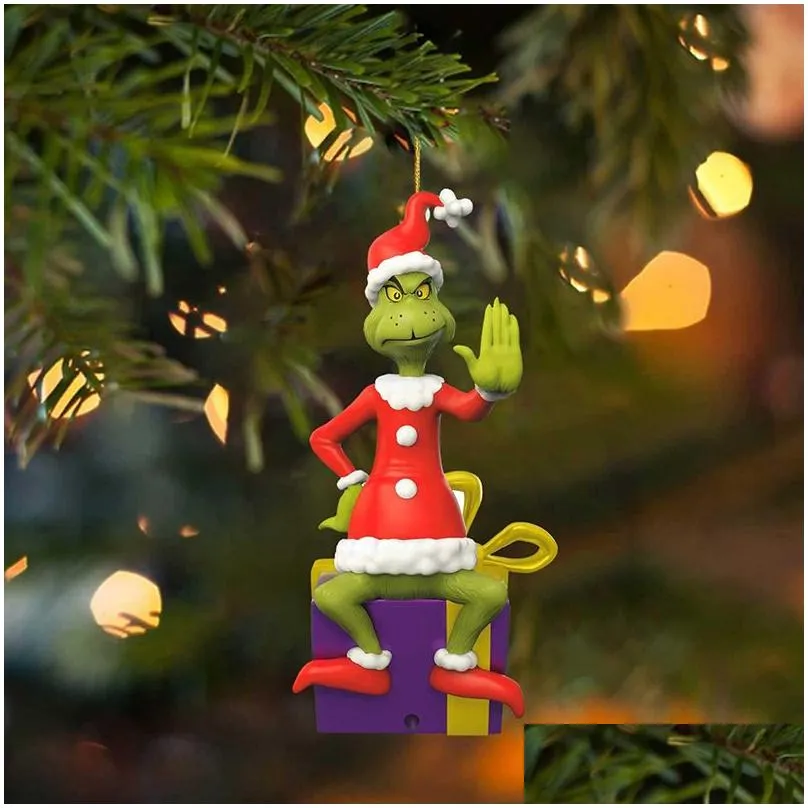 Christmas Decorations Christmas Tree Ornaments Decoration Pendant Cute Acrylic Green Monster Decor For Home Holiday Drop Delivery Home Dhvqx