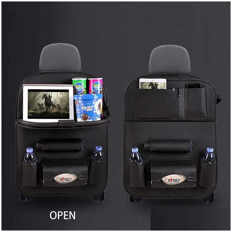 new car seat back organizer pu leather pad bag car storage organizer foldable table tray travel storage bag auto accessories