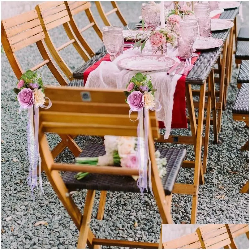 decorative flowers artificial wedding chair flower back simulate decoration prop