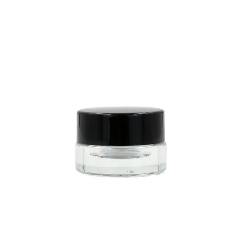 wholesale clear eye cream jar bottle 3g 5g empty glass lip balm container wide mouth cosmetic sample jars with black cap