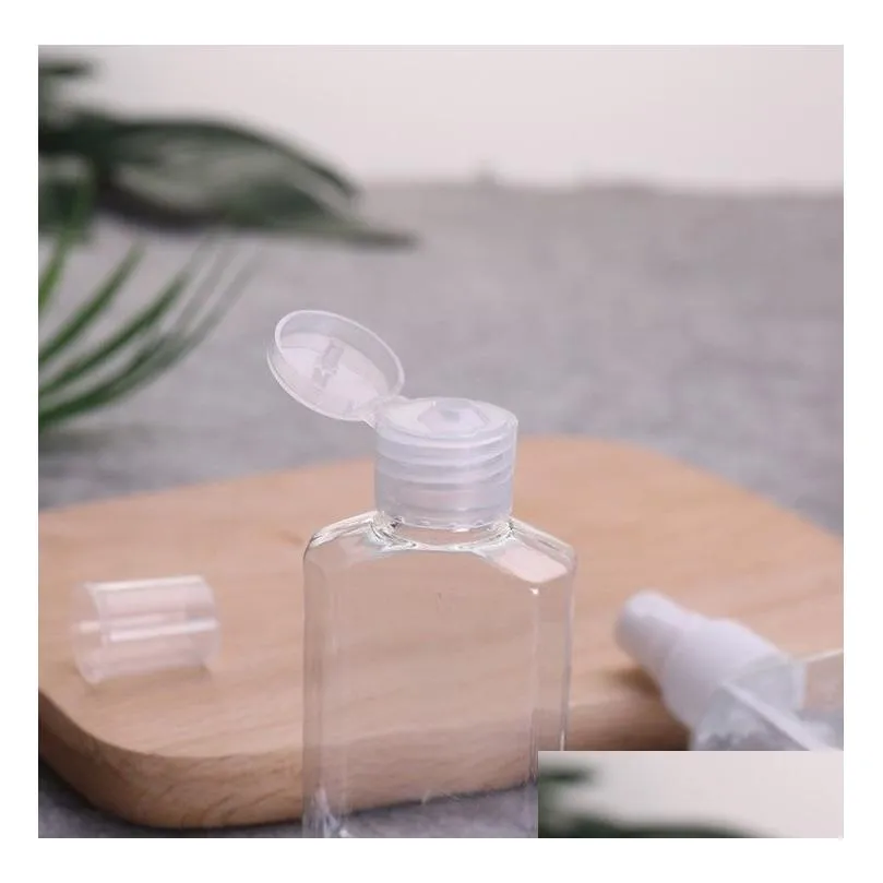 wholesale 30ml hand sanitizer pet plastic bottle with flip top cap clear square shape bottles for cosmetics