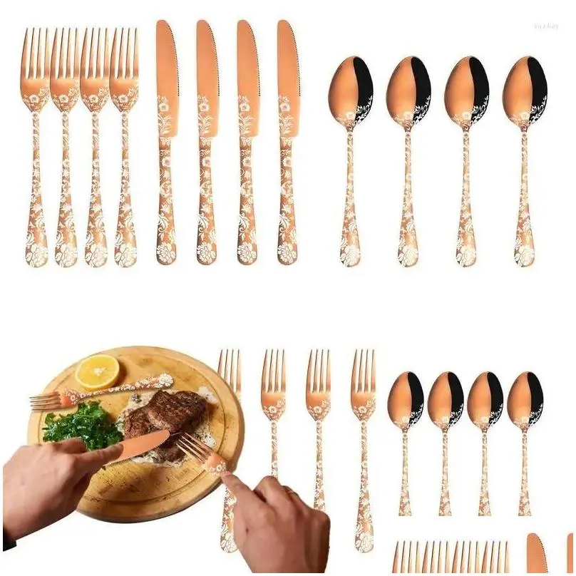 dinnerware sets stainless steel silverware set portable cutlery knife fork spoon flatware tableware knives forks dining dinner