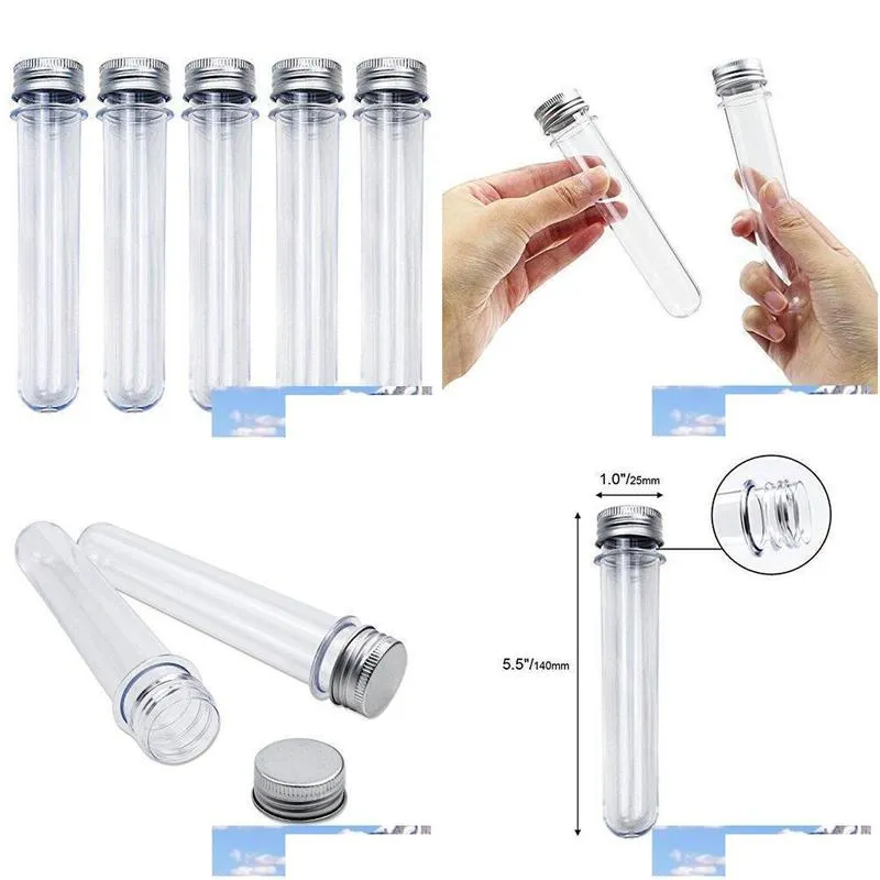 wholesale clear plastic test tubes with silver screw caps tube bath salt containers candy storage 40ml