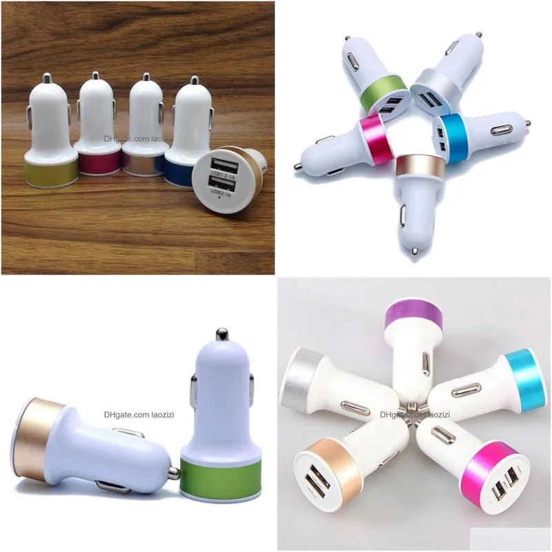 dual usb ports 2.1a metal car  colorful micro usb car plug usb adapter