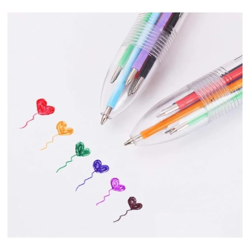 wholesale multicolor ballpoint pens 0.5mm 6-in-1 retractable writting instrument stationery student prizes transparent barrel for office school supplies festivel