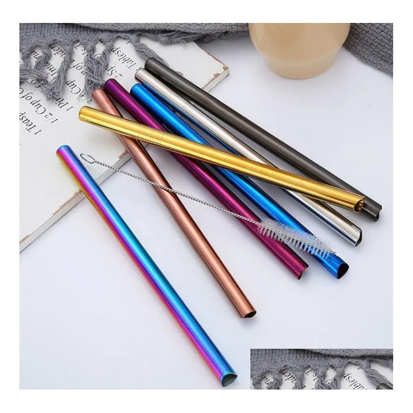 for mugs stainless steel straw 21.5cm straight bent reusable wide drinking straws