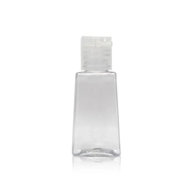 wholesale 30ml empty hand sanitizer pet plastic bottle with flip cap trapezoid shape bottles for makeup remover disinfectant liquid