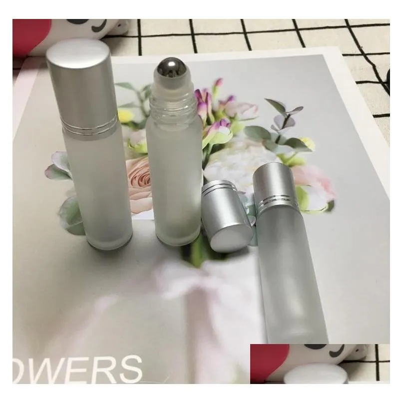 wholesale 10ml elegant frost glass roll on  oils perfume bottles with stainless steel roller ball 