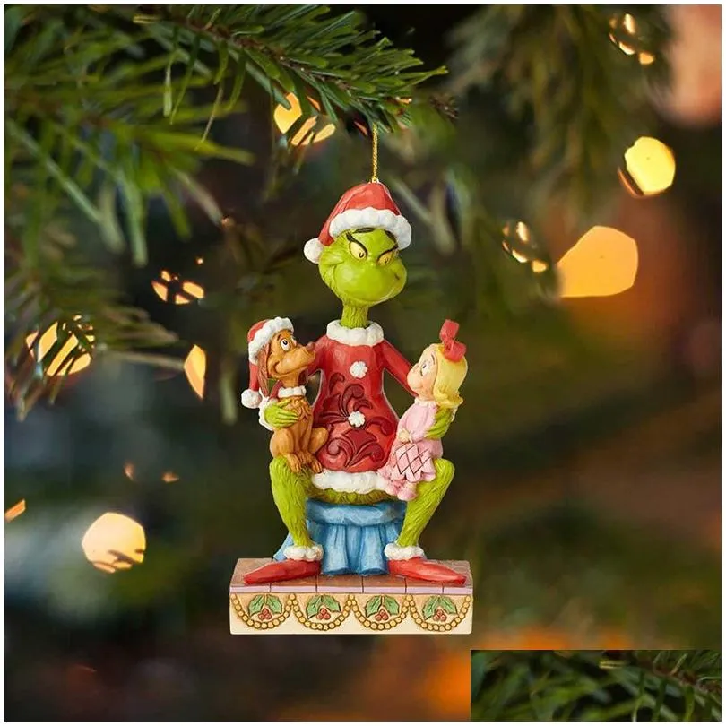 Christmas Decorations Christmas Tree Ornaments Decoration Pendant Cute Acrylic Green Monster Decor For Home Holiday Drop Delivery Home Dhvqx