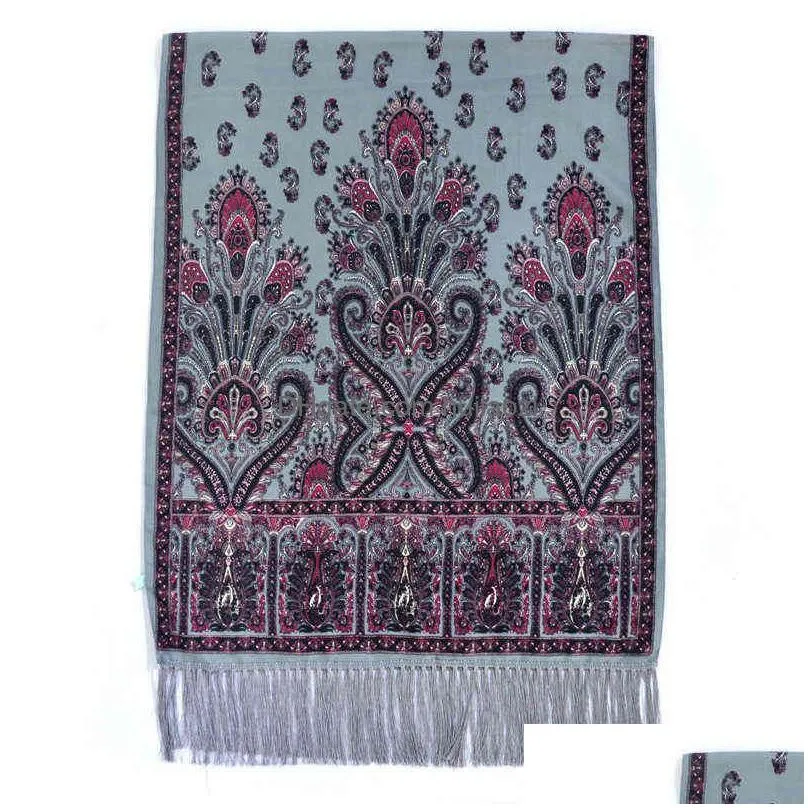 ukrainian russian scarf winter female handkerchief women wrap shawl babushka long hijab floral pattern dupatta polish fringed 211110