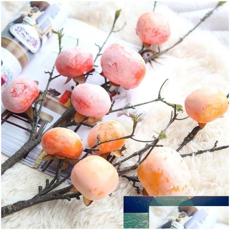 artificial flower berry fruit dried persimmon rose for christmas home wedding decoration diy flower wall fake flowers wholesale1