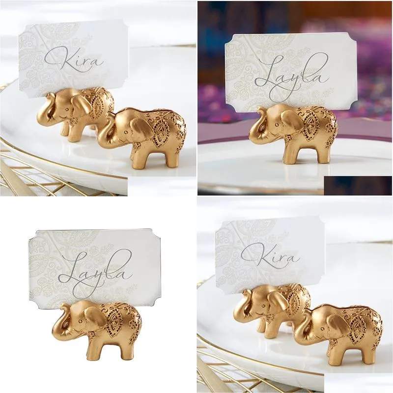 golden lucky elephant place card holder holders name number table place wedding favor gift