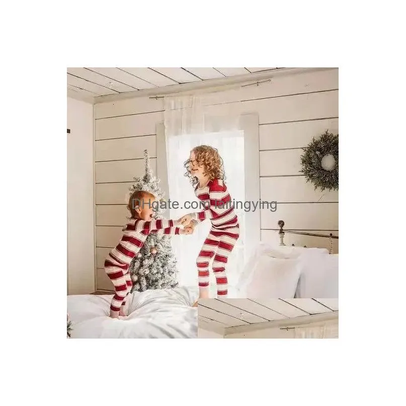 family matching outfits winter christmas pajamas set striped print mom daughter dad son baby clothes soft loose sleepwear xmas look