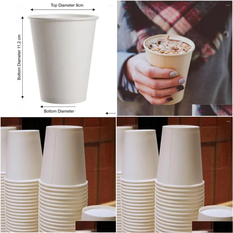 disposable cups straws paper for and cold drink (pack of 100 12oz) - soft durable coffee tea cup great office parties