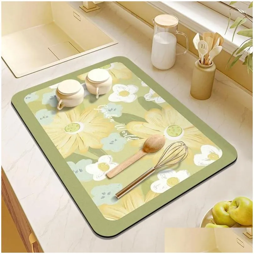 table mats kitchen countertop draining mat cute rustic oil painting flower decorative kitchenware absorbent dry heat insulation pad