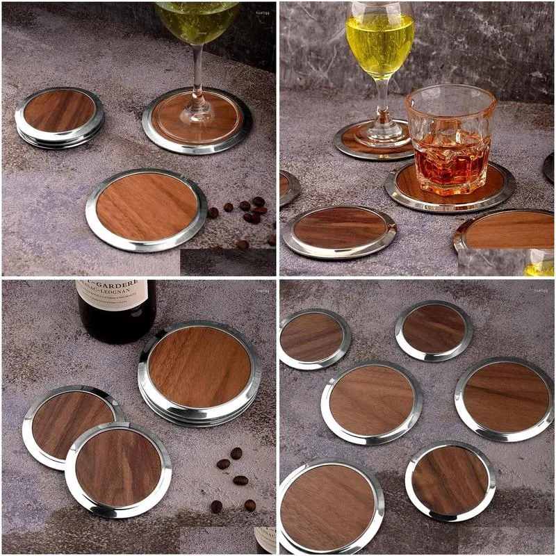 table mats 3pc handmade stainless steel black walnut teacup mat coffee heat insulation tea holder domestic kungfu set