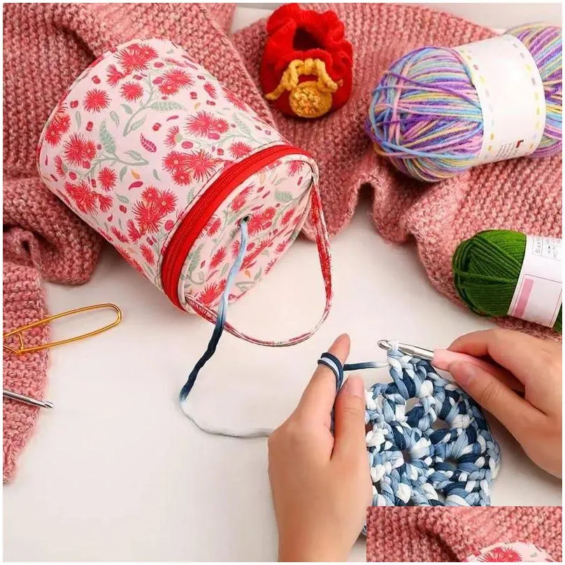 storage bags crochet organizer handle-held bag for yarn craft accessories woolen ball needle button and