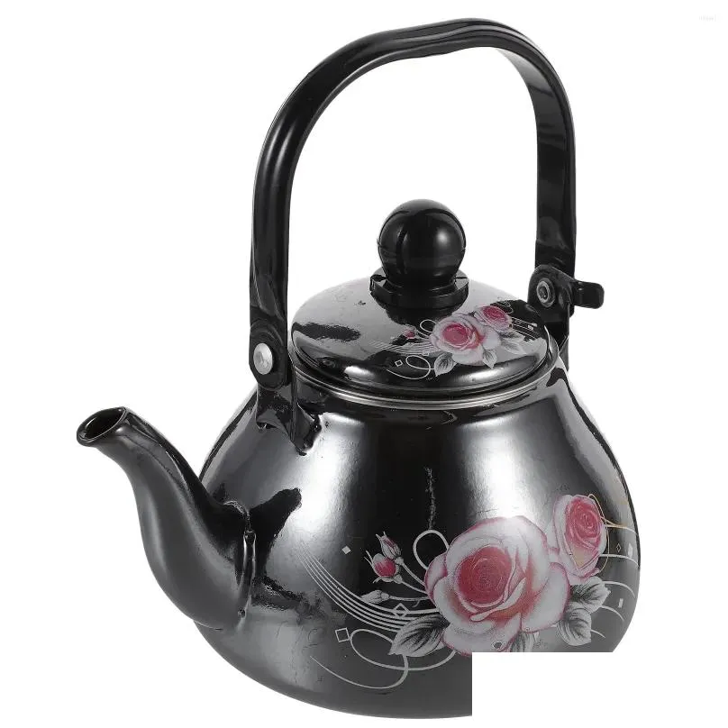 dinnerware sets enamel tea kettle stovetop porcelain enameled teakettle 1l vintage flower pot cool handle strainer retro floral teapot