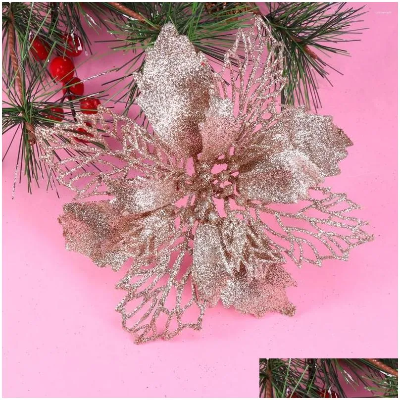 decorative flowers glitter poinsettia hollow artificial christmas xmas tree hanging pendant wreath