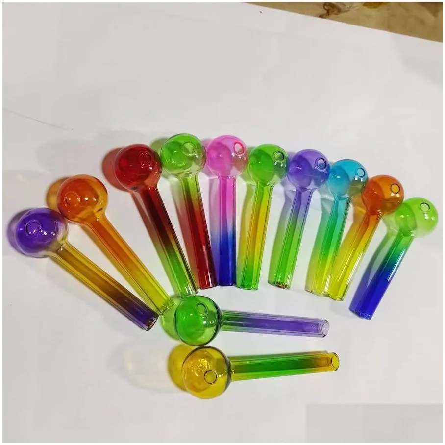 wholesale glass oil burner pipe 4inch rainbow pyrex colorful quality tube tubes nail tips smoking pipe