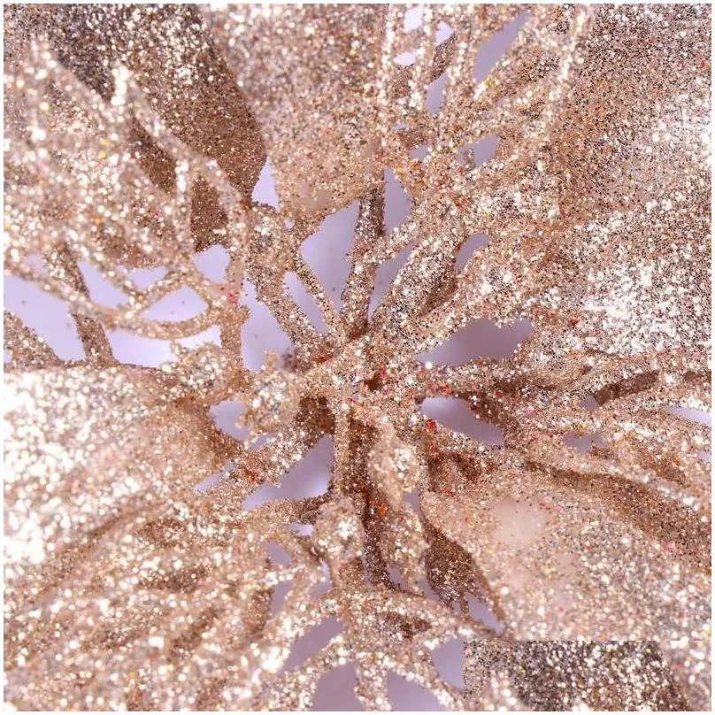 decorative flowers glitter poinsettia hollow artificial christmas xmas tree hanging pendant wreath