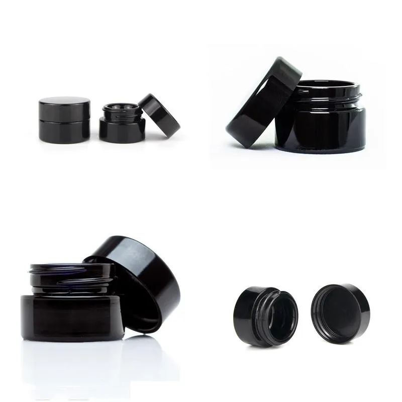 uv protection full black 5ml glass cream jars bottle wax dab dry herb concentrate container 500pcs