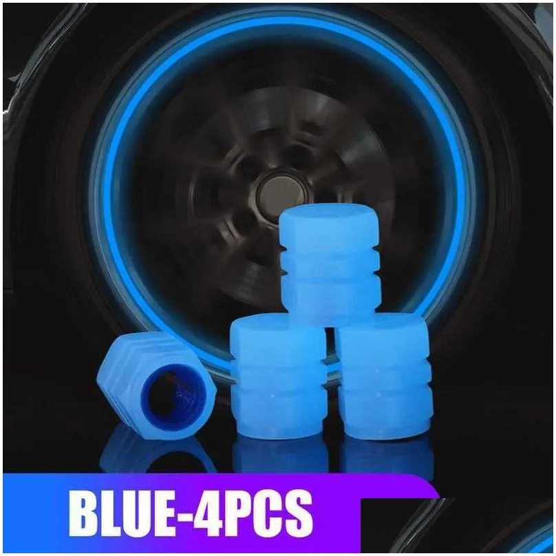 4pcs luminous car tire valve caps auto motorcycle night glowing tyre rim valve stem caps covers decor car accessories pink blue
