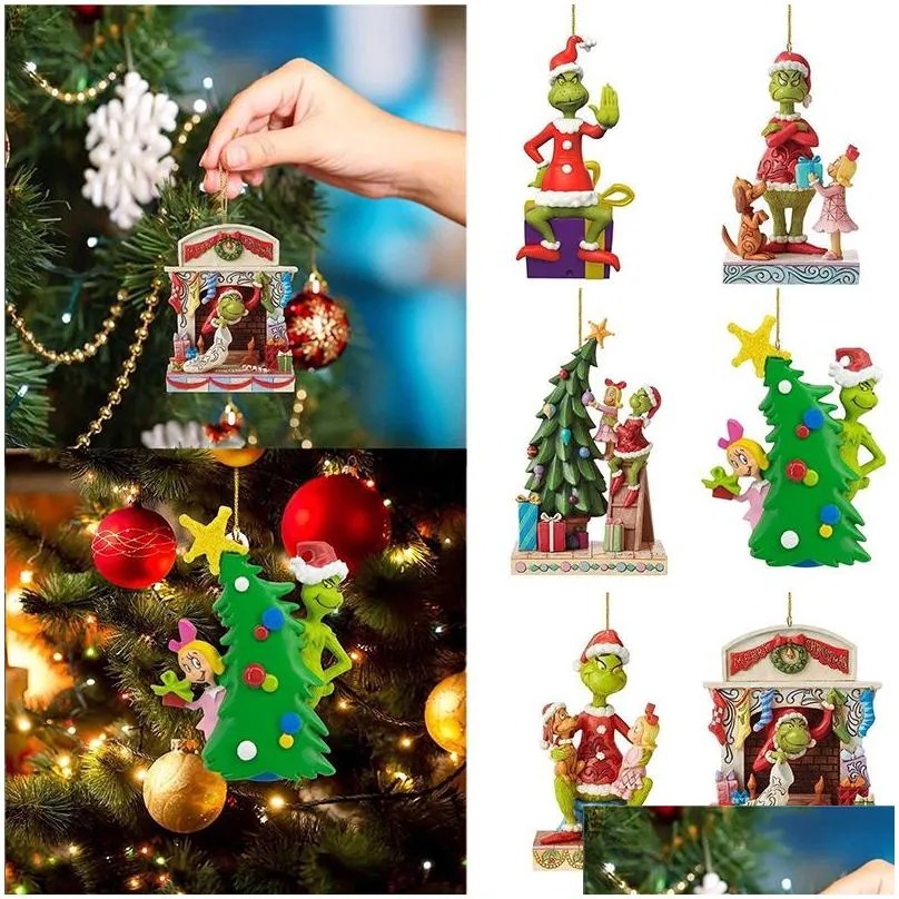 Christmas Decorations Christmas Tree Ornaments Decoration Pendant Cute Acrylic Green Monster Decor For Home Holiday Drop Delivery Home Dhvqx