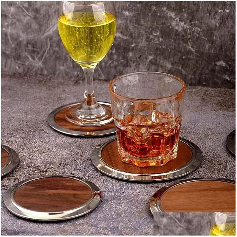 table mats 3pc handmade stainless steel black walnut teacup mat coffee heat insulation tea holder domestic kungfu set