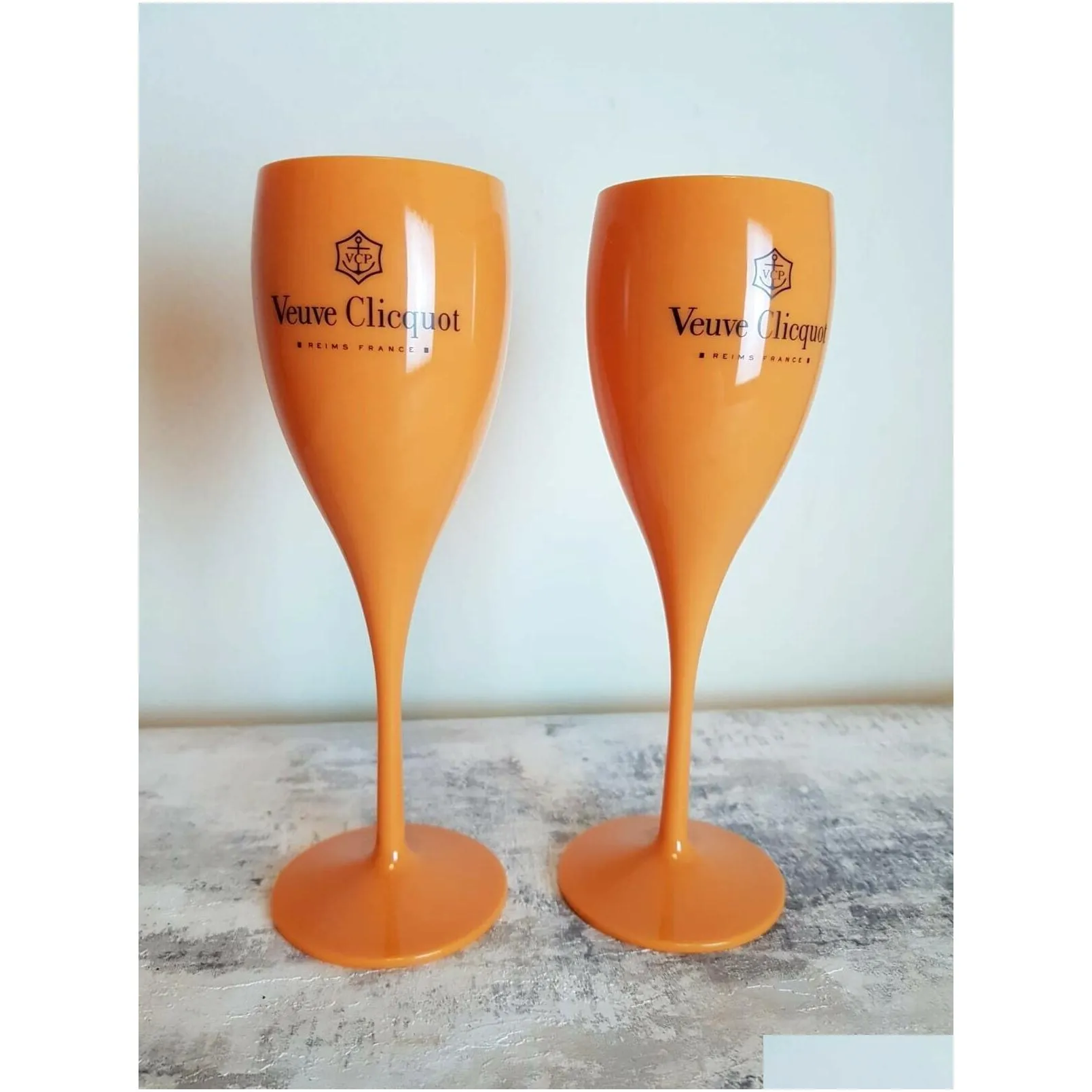 Wine Glasses 6X Veuve Clicquot Acrylic Plastic Champagne Orange Flutes Wine Glasses Drop Delivery Home Garden Kitchen, Dining Bar Drin Dhcza