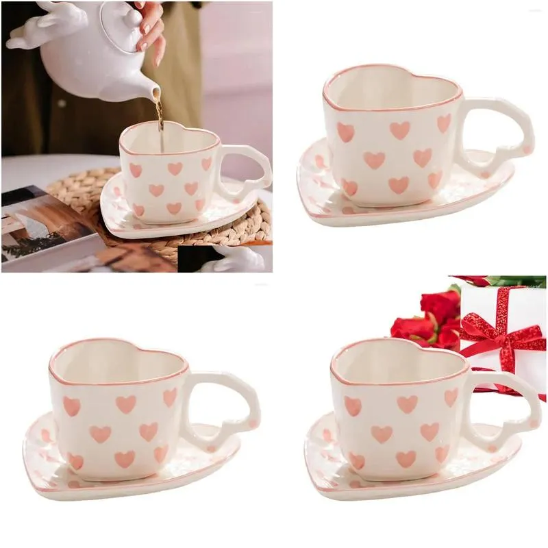 mugs heart shaped coffee mug set ceramic with saucer 250ml creative drinkware for valentine & mother day