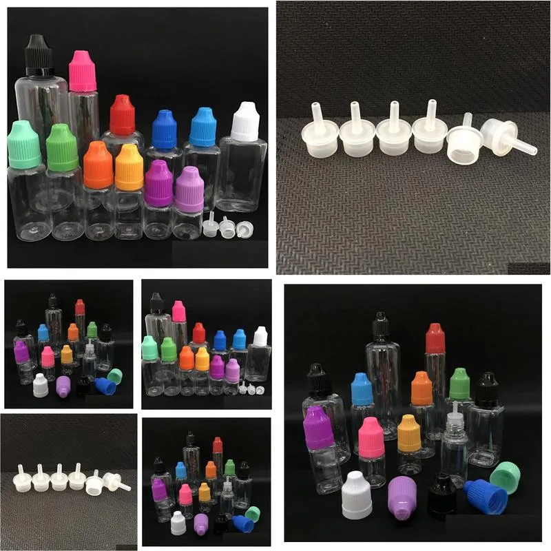 wholesale 5ml 10ml 15ml 20ml 30ml 50ml pet ejuice bottles with childproof cap e liquid bottles long thin dropper tip e liquid dropper