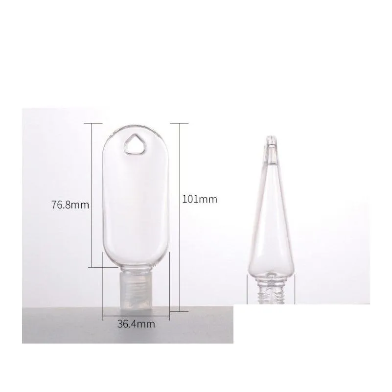 wholesale 30ml hand sanitizer bottle for disinfectant liquid flip top cap with key ring hook transparent plastic bottle