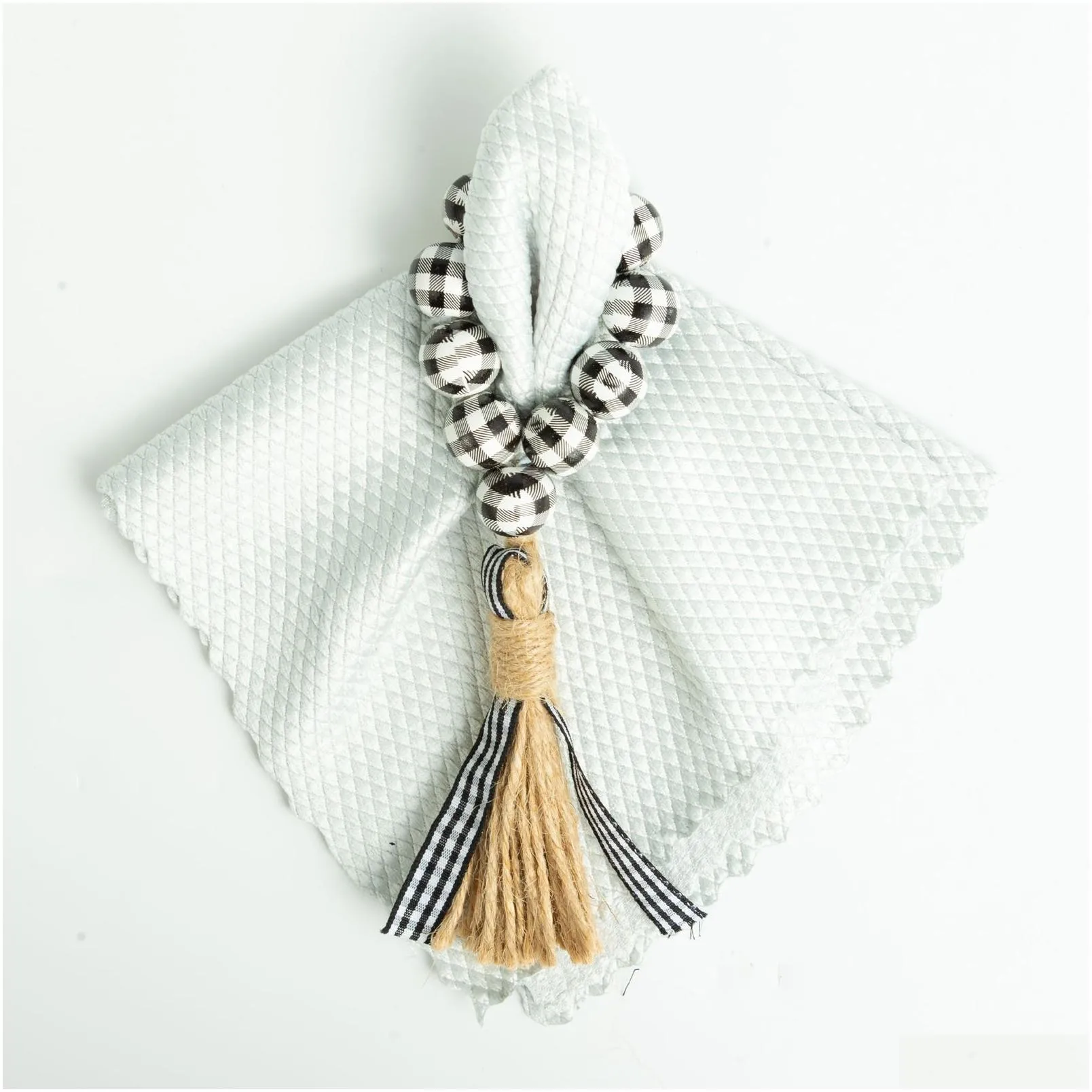 natural wooden beads napkin rings with tassels wedding dinner table decorations pastoral style plaid bead tassel napkin buckles bh8148