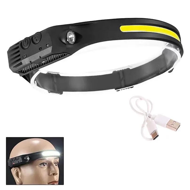 headlamps super bright waterproof headlamp head led light sensor headlight usb rechargeable torch front cob