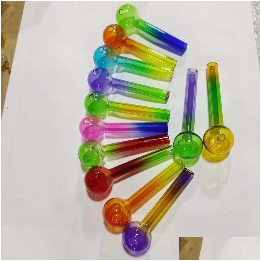 wholesale glass oil burner pipe 4inch rainbow pyrex colorful quality tube tubes nail tips smoking pipe