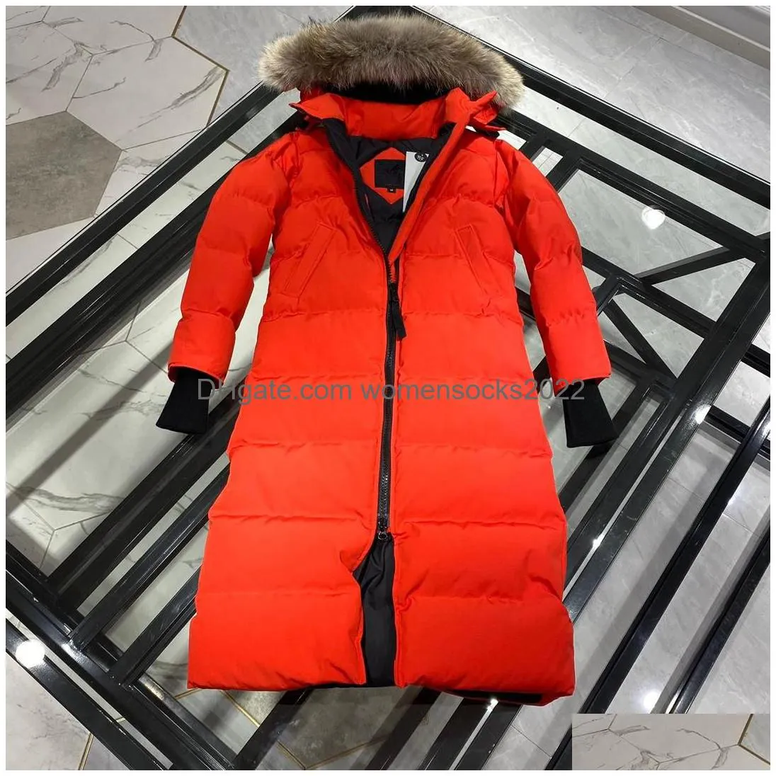 woman fur puffer coat fashion long parkas coats winter classic pattern down jackets designer womens puff jacket outerwear high quality