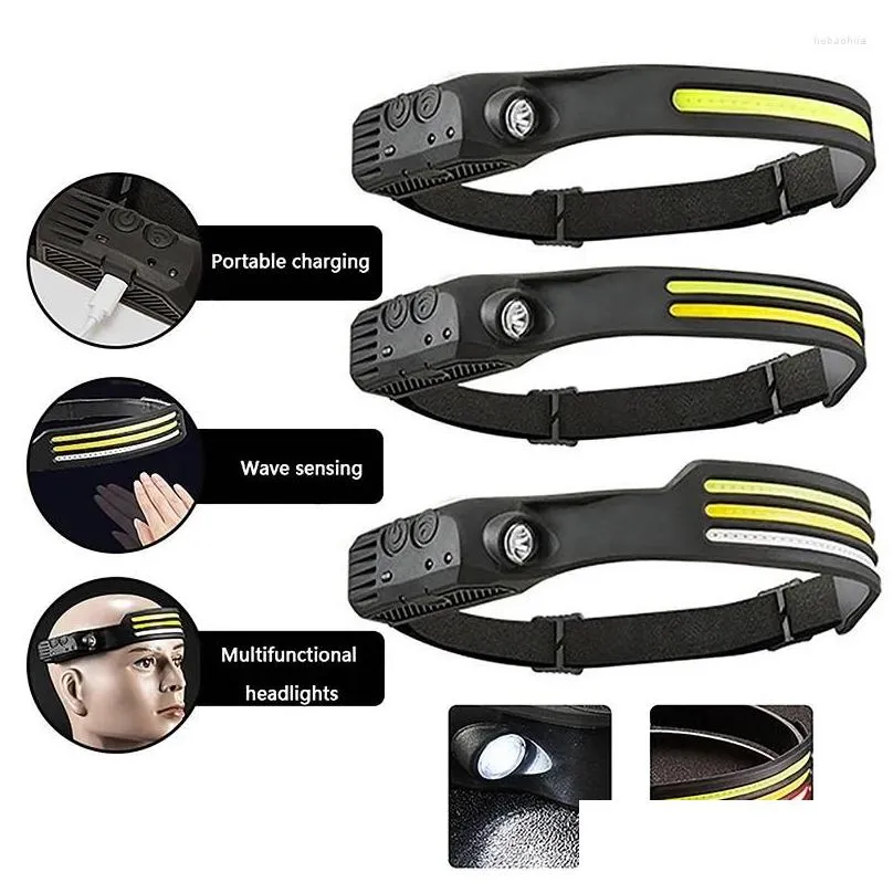 headlamps super bright waterproof headlamp head led light sensor headlight usb rechargeable torch front cob